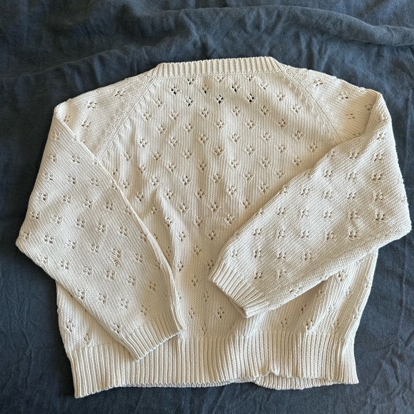 Gillian Stevens Mabel Pointelle Cardigan in Cream SMALL FLAW - Picture 3 of 15